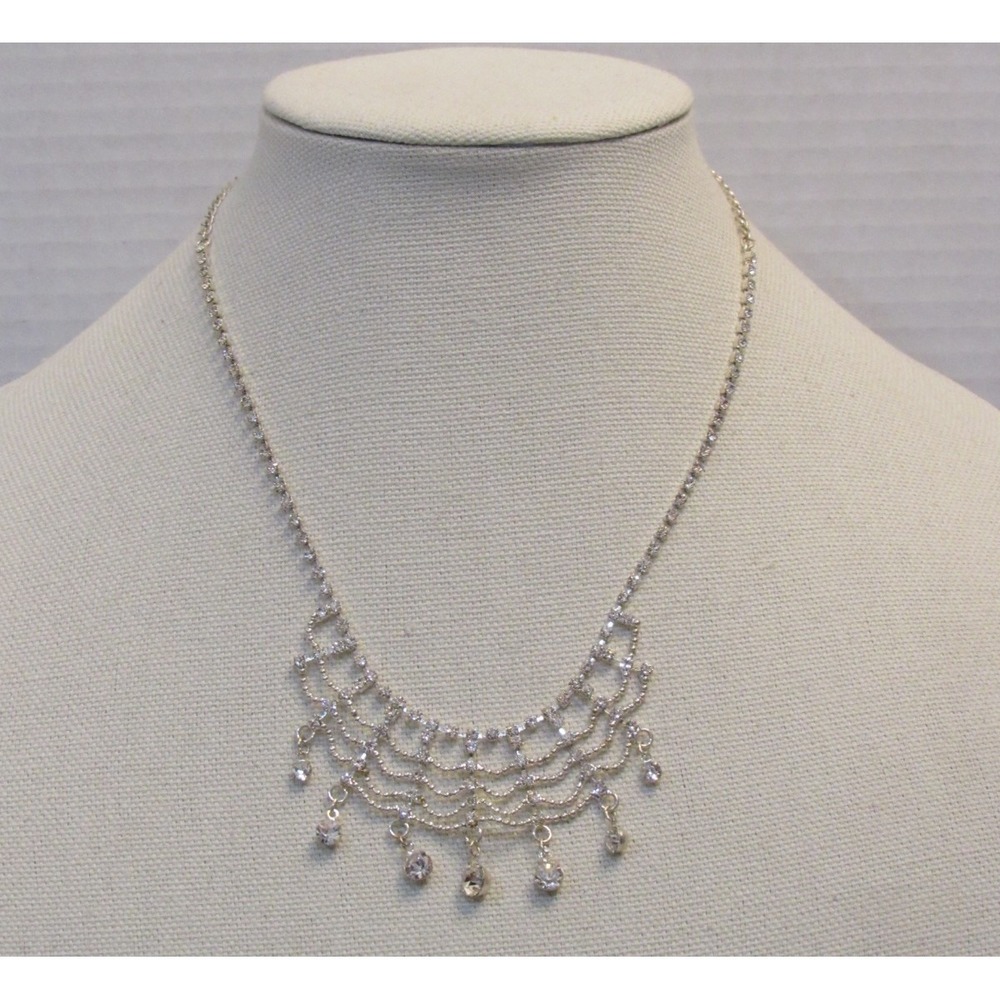 Silver Tone Clear Beaded Collar Necklace Retro Victorian Witchy Whimsygoth HOCO - Picture 5 of 10